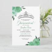 Mint Green Rozen Silver Tiara Quinceañera Birthday Kaart (Staand voorkant)