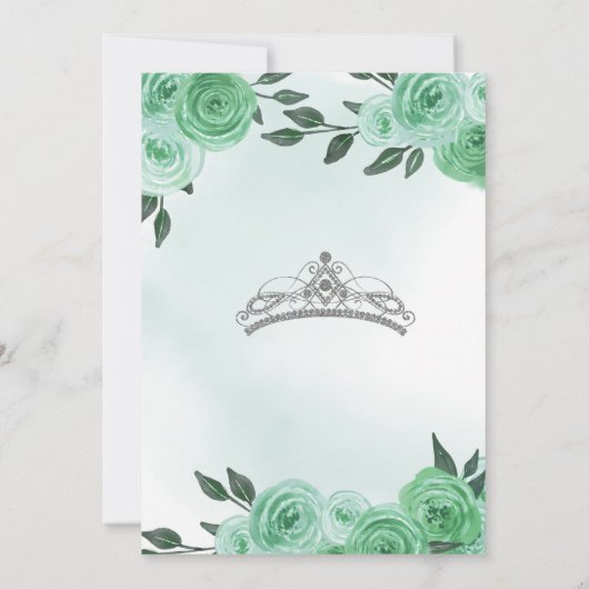 Mint Green Rozen Silver Tiara Quinceañera Birthday Kaart (Achterkant)