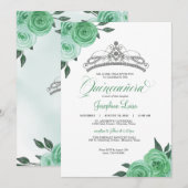 Mint Green Rozen Silver Tiara Quinceañera Birthday Kaart (Voorkant / Achterkant)