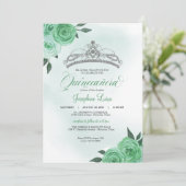 Mint Green Rozen Silver Tiara Quinceañera Birthday Kaart (Staand voorkant)