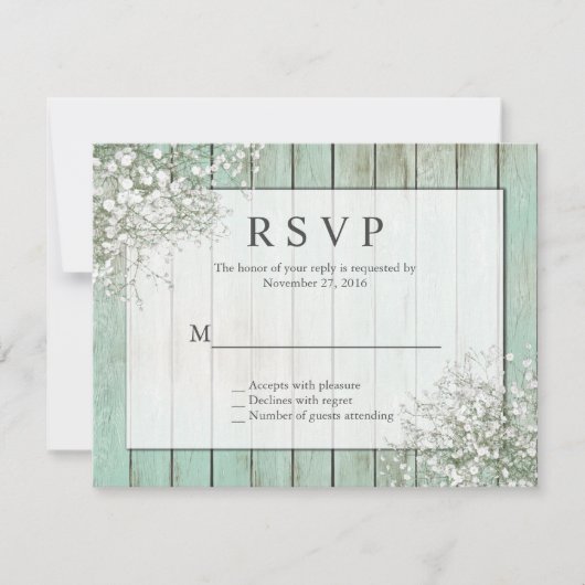 Mint Green Rustic Baby's Breath RSVP (Voorkant)