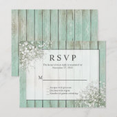 Mint Green Rustic Baby's Breath RSVP (Voorkant / Achterkant)