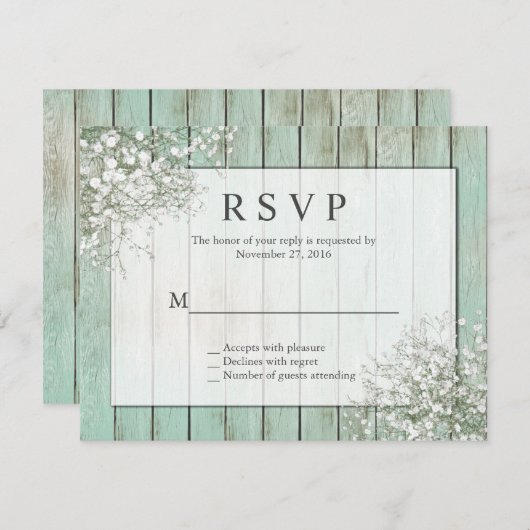 Mint Green Rustic Baby's Breath RSVP (Voorkant / Achterkant)