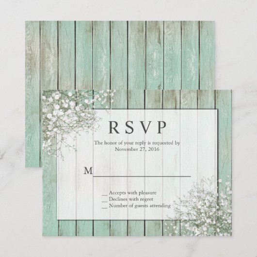 Mint Green Rustic Baby's Breath RSVP Kaartje (Voorkant / Achterkant)