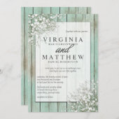 Mint Green Rustic Baby's Breath Wedding Uitnodigin Kaart (Voorkant / Achterkant)
