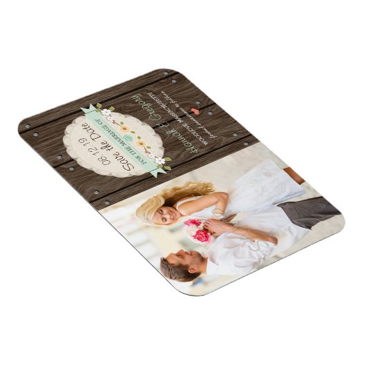 Mint Green Rustic Floral Boho Save the Date Magneet (Rechterzijde)