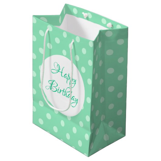 Mint Green Rustic Sjabloon Happy Birthday Stippen Medium Cadeauzakje (Voorkant Gekanteld)
