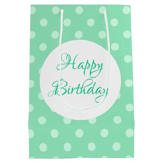 Mint Green Rustic Sjabloon Happy Birthday Stippen Medium Cadeauzakje (Achterkant)