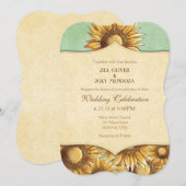 Mint Green Rustic Sunflower Wedding Uitnodiging (Voorkant / Achterkant)