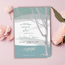 Mint Green Rustic Winter Tree Waterverf Wedding Kaart