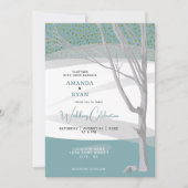 Mint Green Rustic Winter Tree Waterverf Wedding Kaart (Voorkant)