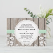 Mint Green Rustic Wood Lace Wedding Invitations Kaart (Staand voorkant)