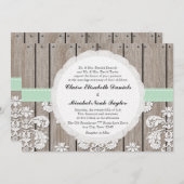 Mint Green Rustic Wood Lace Wedding Invitations Kaart (Voorkant / Achterkant)