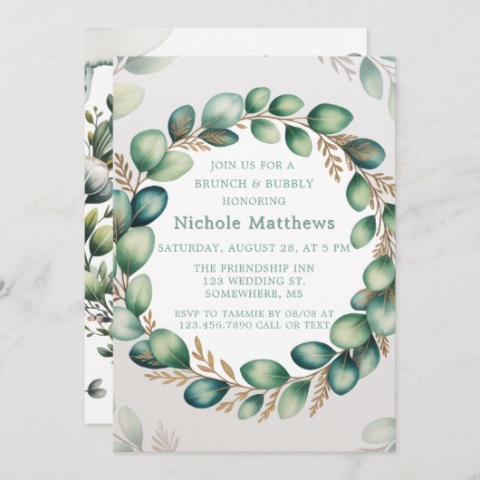 Mint Green & Sage Eucalyptus Brunch & Bubbly Kaart (Voorkant / Achterkant)