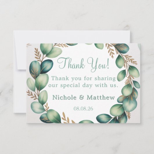 Mint Green & Sage Green Eucalyptus Wedding Bedankkaart (Voorkant)