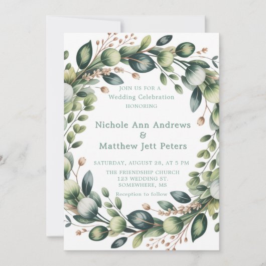 Mint Green & Sage Green Eucalyptus Wedding Kaart (Voorkant)