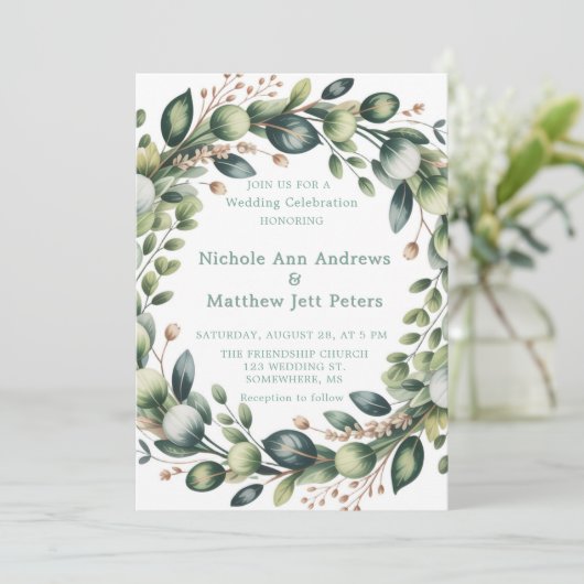 Mint Green & Sage Green Eucalyptus Wedding Kaart (Staand voorkant)