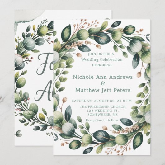 Mint Green & Sage Green Eucalyptus Wedding Kaart (Voorkant / Achterkant)