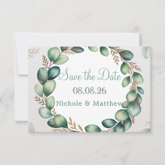 Mint Green & Sage Green Eucalyptus Wedding Save The Date (Voorkant)