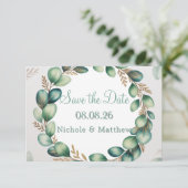 Mint Green & Sage Green Eucalyptus Wedding Save The Date (Staand voorkant)