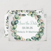 Mint Green & Sage Green Eucalyptus Wedding Save The Date (Voorkant / Achterkant)