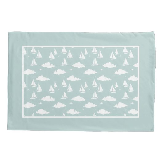 Mint Green Sailboat Pattern Kussensloop (Achterkant)
