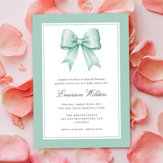 Mint Green  Satin Bow Baby Boy Shower Kaart