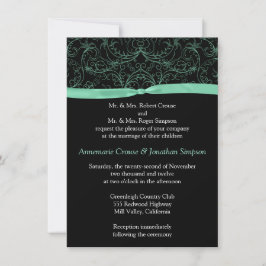 Mint Green Scrolls and Ribbon Wedding Invitation Kaart