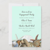 Mint Green Seashells Border Verloving Invitation Kaart (Voorkant)