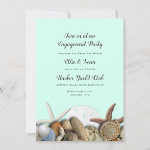 Mint Green Seashells Border Verloving Invitation Kaart