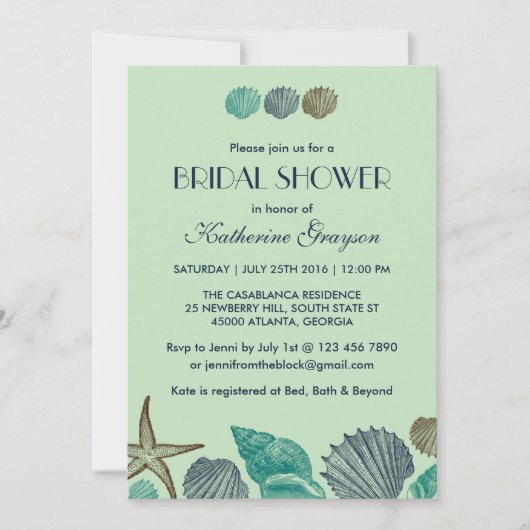 Mint Green Seashells Invitation for Summer Wedding Kaart (Voorkant)