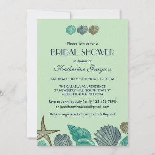 Mint Green Seashells Invitation for Summer Wedding Kaart