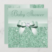 Mint Green Sequins, Bow & Diamond Baby shower Kaart (Voorkant / Achterkant)
