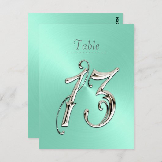 Mint Green Sheen Table Number 13 Briefkaart (Voorkant / Achterkant)