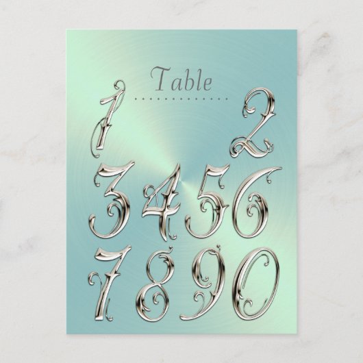 Mint Green Sheen Table Number Briefkaart (Voorkant)
