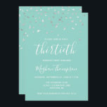 Mint Green Silver Confetti 30th Birthday Party Kaart<br><div class="desc">Dit ontwerp is voorzien van een driehoekig faux zilver-confetti op een groene achtergrond voor munt. Het woord "dertigste" staat in een elegant wit handschrift. Personaliseer de uitnodiging met de naam van de eer in witte handschrijvende doopvont, samen met de datum, de plaats, en andere details in witte sans serif type....</div>