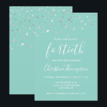 Mint Green Silver Confetti 40th Birthday Party Kaart<br><div class="desc">Dit ontwerp is voorzien van een driehoekig faux zilver-confetti op een groene achtergrond voor munt. Het woord "veertig" verschijnt in elegant wit handschrift doopvont. Personaliseer de uitnodiging met de naam van de eer in witte handschrijvende doopvont, samen met de datum, de plaats, en andere details in witte sans serif type....</div>