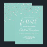 Mint Green Silver Confetti 40th Birthday Party Kaart<br><div class="desc">Dit ontwerp is voorzien van een driehoekig faux zilver-confetti op een groene achtergrond voor munt. Het woord "veertig" verschijnt in elegant wit handschrift doopvont. Personaliseer de uitnodiging met de naam van de eer in witte handschrijvende doopvont, samen met de datum, de plaats, en andere details in witte sans serif type....</div>