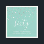 Mint Green Silver Confetti 60th Birthday Party Servet<br><div class="desc">Viel hun 60ste verjaardag in stijl met dit eenvoudige maar elegante ontwerp, dat faux zilveren driehoekige confetti bevat die neer op het woord "60" in witte handschrift op een groene achtergrond van de munt staat. Pas het met de naam van de honoree in witte sans serif doopvont, samen met de...</div>