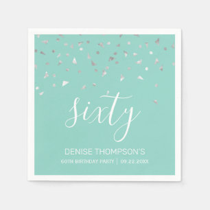 Mint Green Silver Confetti 60th Birthday Party Servet