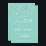 Mint Green Silver Confetti 70th Birthday Party Kaart<br><div class="desc">Dit ontwerp is voorzien van een driehoekig faux zilver-confetti op een groene achtergrond voor munt. Het woord "seventieth" staat in een elegant wit handschrift. Personaliseer de uitnodiging met de naam van de eer in witte handschrijvende doopvont, samen met de datum, de plaats, en andere details in witte sans serif type....</div>