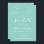 Mint Green Silver Confetti 70th Birthday Party Kaart<br><div class="desc">Dit ontwerp is voorzien van een driehoekig faux zilver-confetti op een groene achtergrond voor munt. Het woord "seventieth" staat in een elegant wit handschrift. Personaliseer de uitnodiging met de naam van de eer in witte handschrijvende doopvont, samen met de datum, de plaats, en andere details in witte sans serif type....</div>