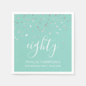 Mint Green Silver Confetti 80th Birthday Party Servet (Voorkant)
