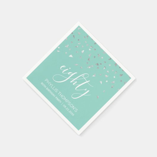 Mint Green Silver Confetti 80th Birthday Party Servet (Hoek)