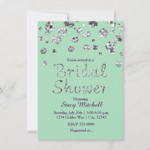 Mint Green Silver Glitter Bruids Douche Uitnodigin Kaart