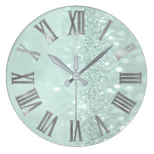 Mint Green Silver Glitter Grey Roman Aantallen Grote Klok