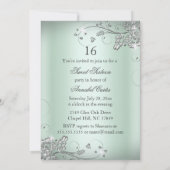 Mint Green Silver Sparkle Sweet 16 Kaart (Achterkant)