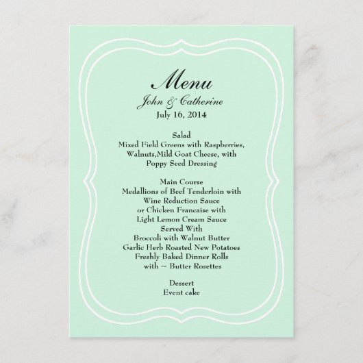 Mint Green Simple Elegance Wedding Menu (Voorkant)