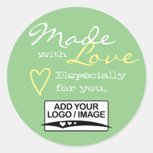 Mint Green Simple Made with Love Logo Sjabloon Ronde Sticker