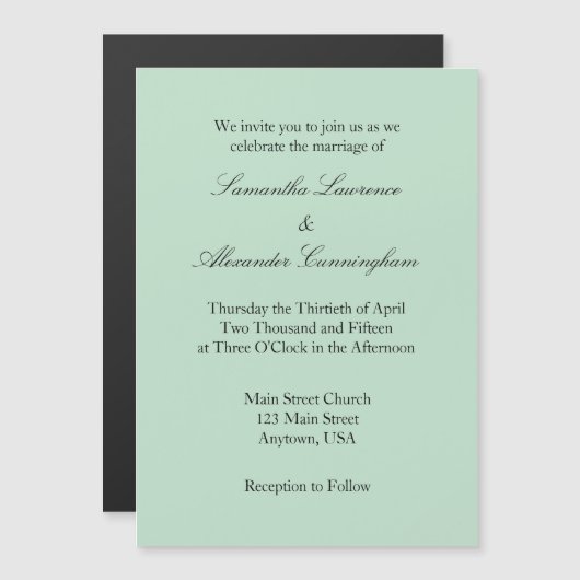 Mint Green Simple Magnetic Wedding Invitation Magnetische Uitnodiging (Voorkant / Achterkant)
